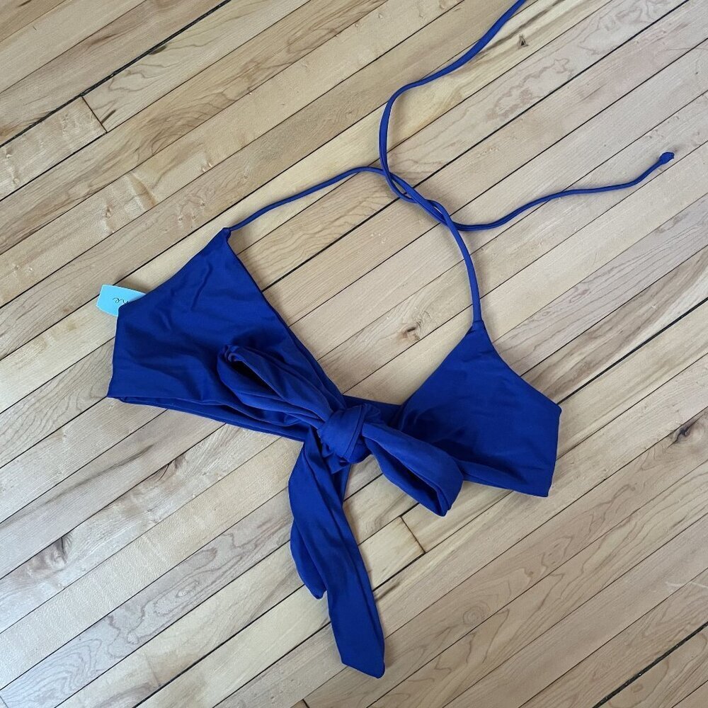 Cupshe Cheeky Gal Halter Bikini Top With Bow Detail royal blue front bow tie